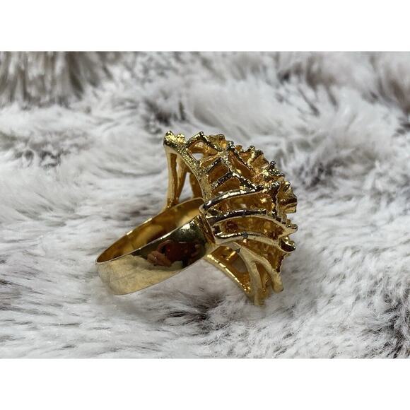 Vtg Jewelry By Linda Stella Gold Plated Cocktail Ring Insect Bee Leaves Sz 6.5 - Picture 9 of 12